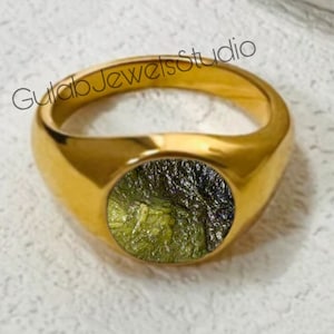 Natural Raw Moldavite Ring in Sterling Silver | Moldavite Statement Ring, Genuine Rough Moldavite, Boho Twig Band, Gift For Him Men&#39;s Ring
