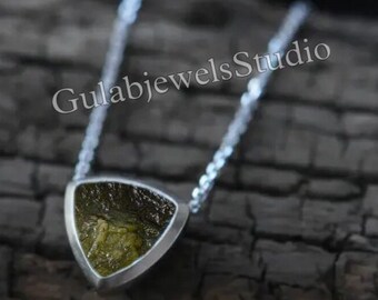 Raw Moldavite Sterling Silver Necklace | Handmade Women's Jewelry