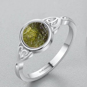 Natural Raw Moldavite Ring in Sterling Silver |Engagement Ring | Raw Moldavite Jewelry | Women&#39;s Jewelry | Genuine Moldavite Ring |