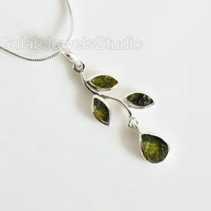 Natural Raw Moldavite Pendant in Sterling Silver | Square Moldavite Pendant | Women&#39;s Moldavite Pendant | Genuine Moldavite Pendant