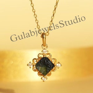 Natural Raw Moldavite Pendant in Sterling Silver | Engagement Pendant | Raw Moldavite Jewelry | Women&#39;s Jewelry | Genuine Moldavite Pendant