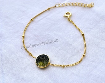 Meteorite bracelet, moldavite bracelet, gemstone bracelet, genuine moldavite, tiny raw moldavite, sterling silver chain, gold filled chain