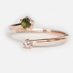 Natürlicher Roh Moldavit Edelstein Ring aus 925 Sterling, zierlicher Moldavit Ring, Meteorit Ring, zertifizierter Moldavit, handgemachter Ring, Geschenk für die Liebe