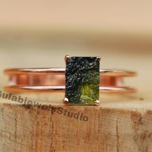 Silber Ring,Moldavit Ring, Baguette Ring,Moldavit Ring,Unique Ring, Meteorit Ring, echte Moldavit, Ring Handarbeit