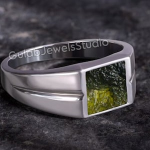 Natürlicher Rohmoldavit Ring in Sterling Silber, Roher Moldavit Statement Ring, Echter Moldavit, Boho Zweig Band, Geschenk für Ihn