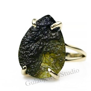 Silber Ring,Moldavit Ring,zertifizierter Moldavit Ring,Unique Moldavit Ring,Meteorit Ring, echter Moldavit Ring, Weihnachtsgeschenk