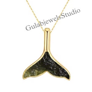 Natural Raw Moldavite Fish Tail Pendant in Sterling Silver,Unique Moldavite Pendant,Meteorite Pendant,Authentic Moldavite,Handmade Pendant