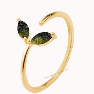 Natürlicher Roh Moldavit Edelstein Ring aus 925 Sterling, zarter Moldavit Ring, handgemachter Ring mit Meteoriten, Geschenk für die Liebe
