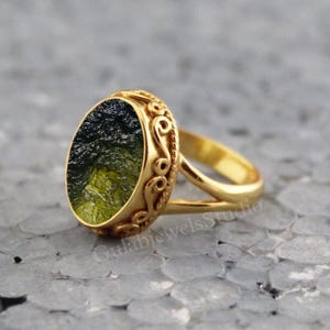 Natürlicher Roh Moldavit Edelstein Ring in Sterling, Vintage Moldavit Ring, Meteorit Ring, Authentischer Moldavit, Handgemachter Ring, Geschenk für Ihre Liebe