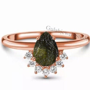 Natural Raw Moldavite Ring in Sterling Silver, Unique Moldavite Ring, meteorite ring, Authentic Moldavite, Handmade Ring, Christmas gift
