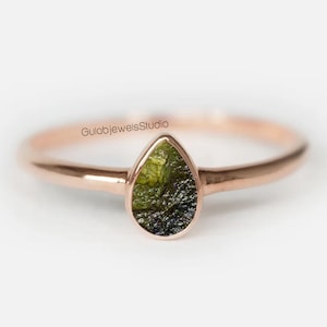 Natürlicher Roh Moldavit Edelstein Ring aus 925 Sterling, Unikat, handgemachter Moldavit Ring, Geschenk für Liebe