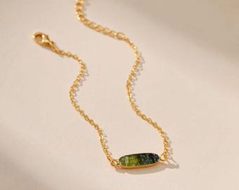 Rohe Moldavit Armband, Sterling Silber oder Gold Filled Kette