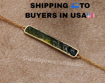 Roher Moldavit Edelstein Armband, Sterling Silber oder Gold Filled Kette