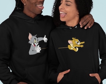 Tom & Jerry Couple Hoodie, Love him, Love her Matching Couple Hoodies,Couple Sweatshirts, Couple Gifts, Gifts Best