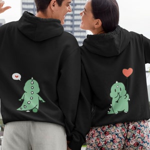 Ssst! I Love him too, Cute Dinosaur Couple Hoodie Funny Matching, Couple sweatshirt Valentine's Day Outfit for Him & Her King Queen Pollover