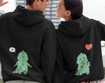 Ssst! I Love him too, Cute Dinosaur Couple Hoodie Funny Matching, Couple sweatshirt Valentine's Day Outfit for Him & Her King Queen Pollover