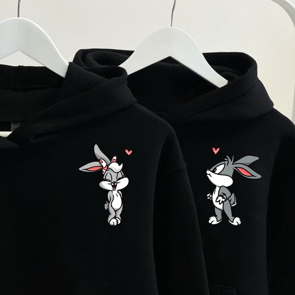 Lola en Bugs Bunny paar hoodie, Valentie geschenken, Valentijn paar hoodie, paar hoodie cadeau-voor haar voor hem cadeau, leuke verjaardag hoodie