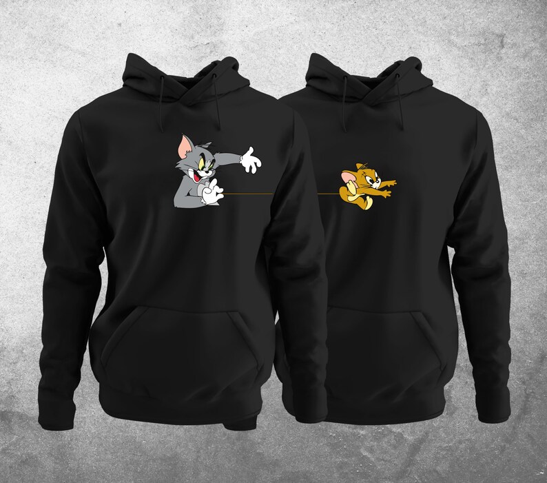 Tom & Jerry Couple Hoodie, Aimez-le, Aimez ses sweats à capuche de couple assortis, Sweatshirts de couple, Cadeaux de couple, Cadeaux meilleurs image 2