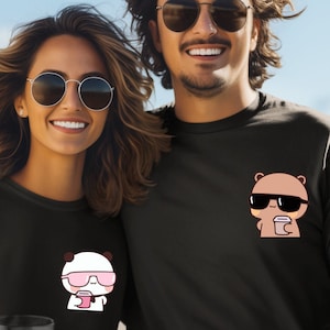 Bubu Dudu カップル Tシャツ、サングラスをかけたクールなパンダの Tシャツ、かわいいマッチング Tシャツ、カップルへのシャツギフト、バレンタインギフト