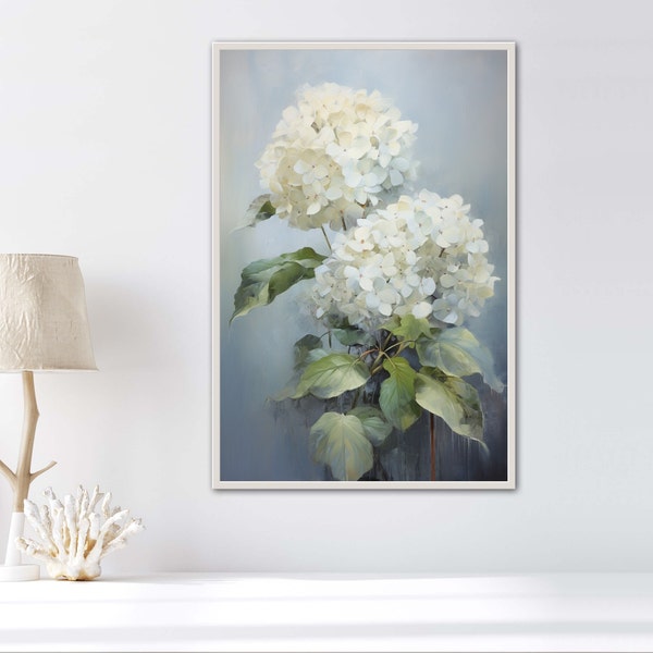 Hydrangea Oil Painting Print, Vintage style Print, Wall Decor, Flower Oil Painting, Botanical illustration, Print for Bedroom, Hydrangea