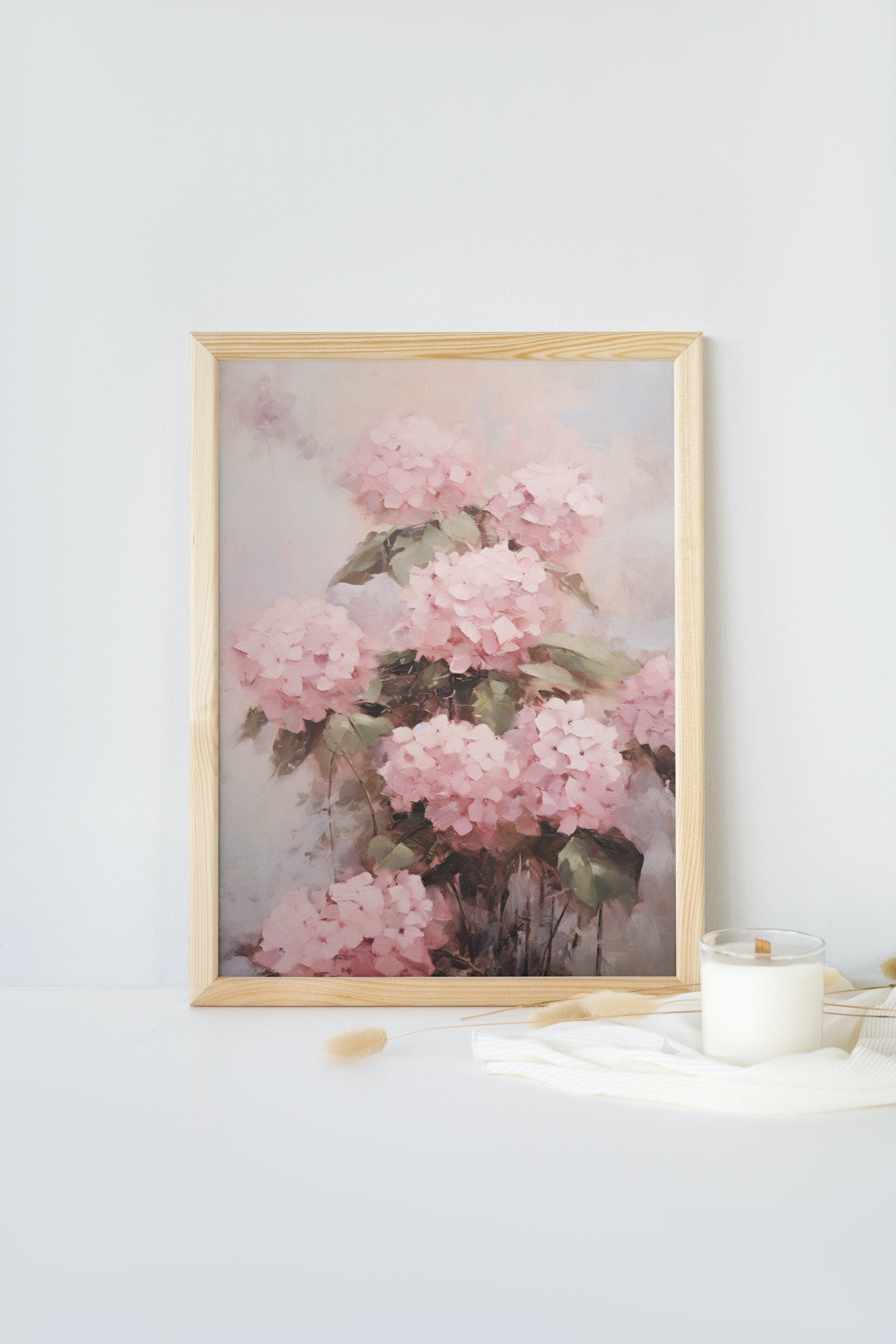 Vintage Hydrangea Oil Painting Print: Pink Floral Wall Decor (digital ...