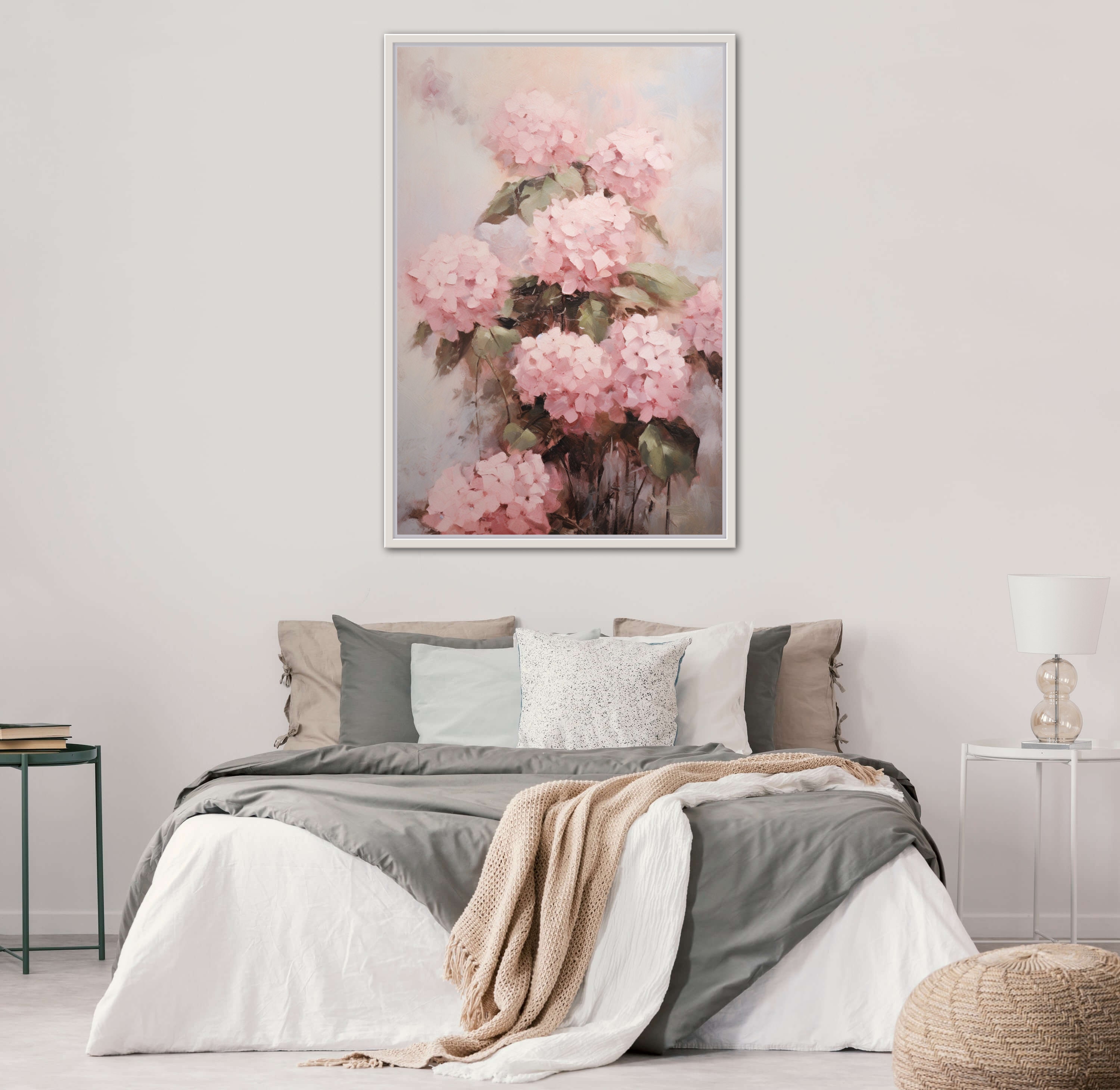 Vintage Hydrangea Oil Painting Print: Pink Floral Wall Decor (digital ...
