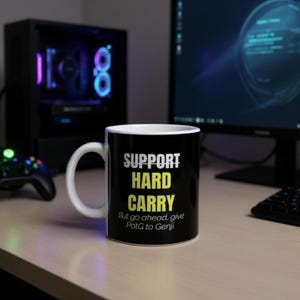 Support Main Mug – Support Hard Carry But Go Ahead Give PotG to Genji – Funny Overwatch Gamer Gift