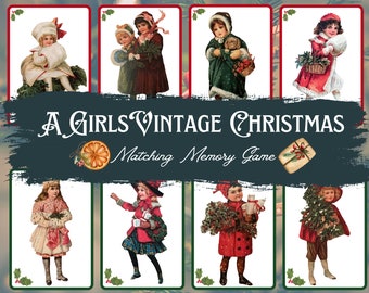Vintage Christmas Girls Matching Memory Card Game