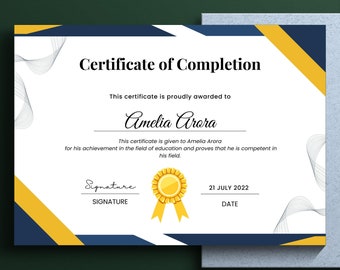 Editable Certificate Of Achivement, Editable Ceritificate of Completion, Canva Template, Canva Certificate Template, Award