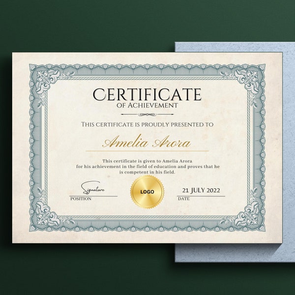 Bewerkbaar certificaat van voltooiing, bewerkbaar certificaat van voltooiing, Canva-sjabloon, Canva-certificaatsjabloon, Award-certificaat