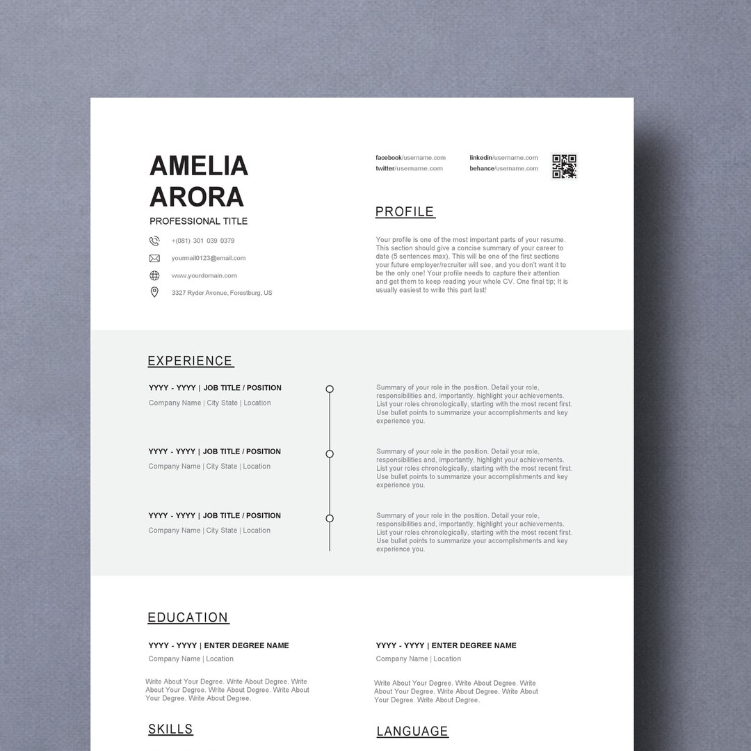 Best Professional Resume Template for Google Docs Word & - Etsy Australia
