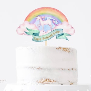 Bearbeitbare Einhorn Cake Topper digital, Regenbogen Cake Topper, Hbd Cake Topper, bearbeitbare Vorlage, sofortiger Download, Cake Topper mit Namen.