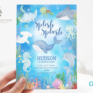 Editable under sea invitation for boys birthday party. Cute sea creature birthday invitation you can edit, download and print!
