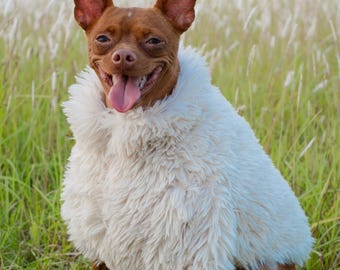 Premium beige faux fleece pet sweater with zip-up collar & double-layer thickness for warmth. Free size customization available.