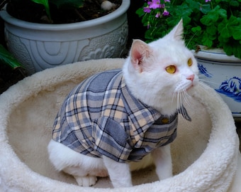 Camisa de gato de franela de algodón natural hecha a mano: más ligera que la franela normal, suave, delicada y cálida, ajuste personalizado gratuito.