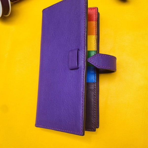 Handmade LGBT Gay Lesbian Rainbow Leather Bifold Purse/ Long Wallet, Unisex Money Holder