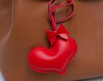 Handmade Leather Heart Charm – Unique Design Bag Charm & Keychain, Perfect Valentine’s Gift