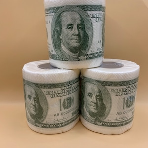 Dollar bills. Novelty toilet paper roll, hilarious illustrated toilet paper, funny and quirky gift