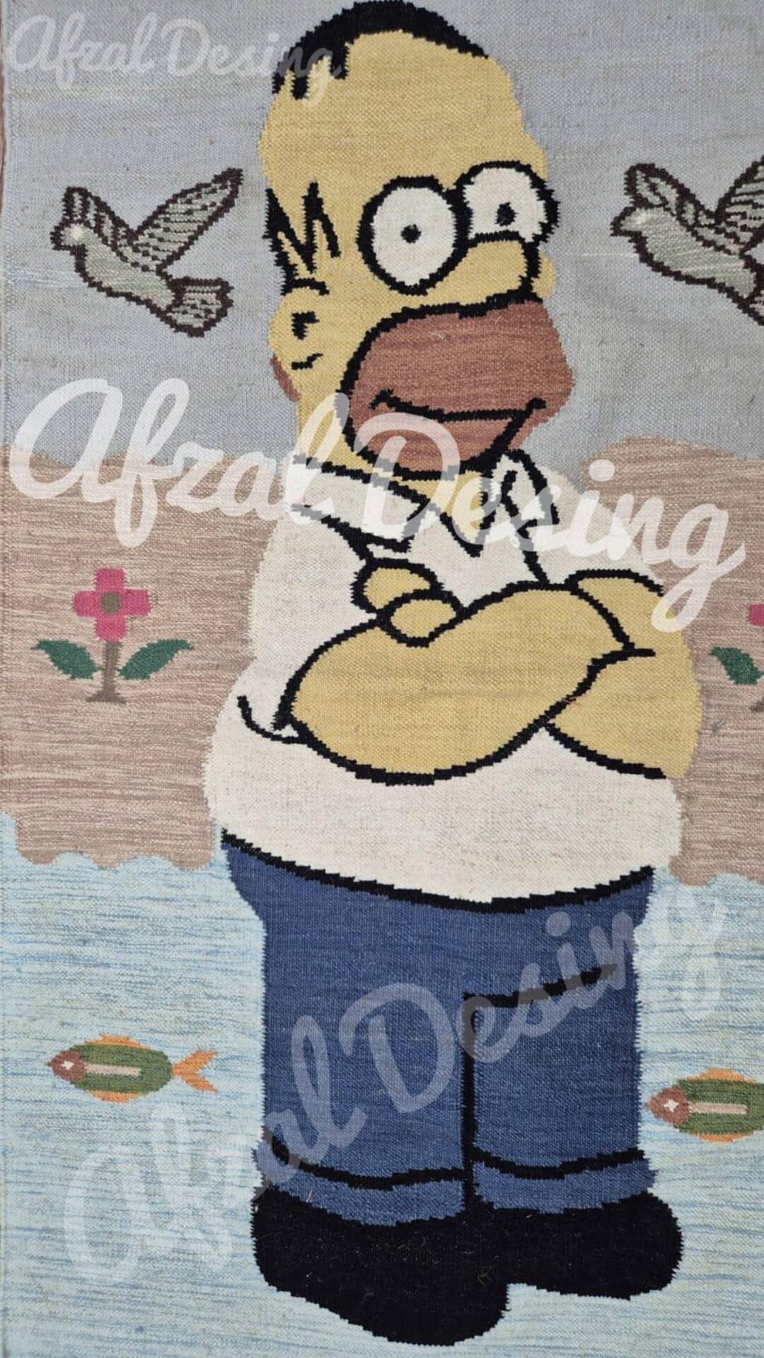 Handmade Cartoon Character Kilim Rug | Colorful Wool Flatweave Art ...