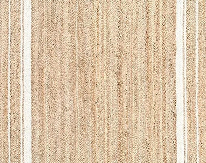 New Jute Kilim Rug with Modern Design in Golden and White Colors"