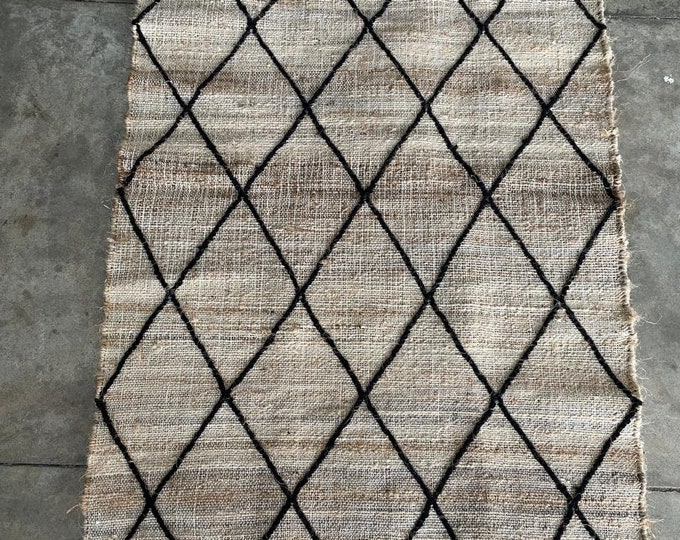 Kilim rugs Swedish Marianne inspired  Richter rug Handwoven Moroccan  Rug Natural Beige Black Diamond Pattern Rug not Fringe