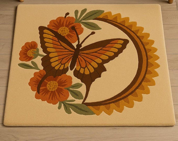 Handmade Tufted Butterfly Rug | Floral Aesthetic Carpet | Boho Accent Rug | Custom Soft Area Mat | Bedroom & Living Room Decor