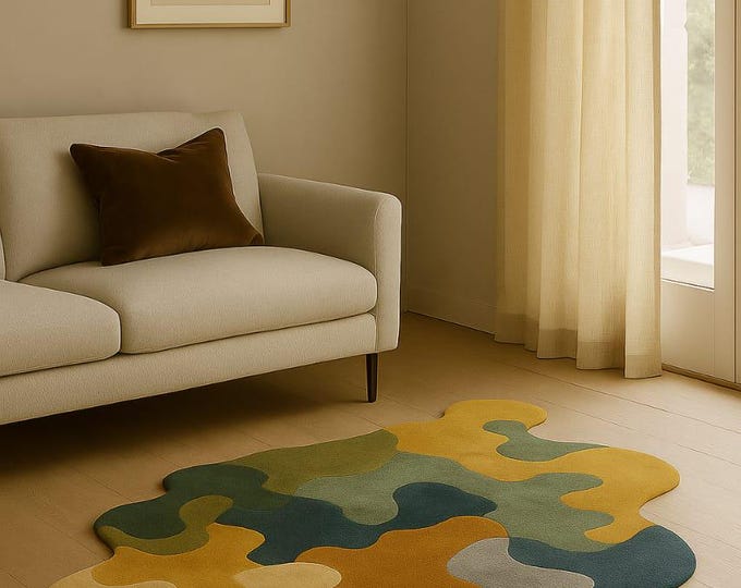 Organic Shape Tufted Area Rug | Colorful Abstract Blob Rug | Modern Wavy Carpet | Handmade Living Room Decor | Multicolor Art Rug