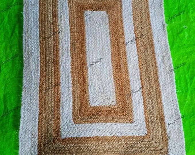 New Kilim Rug Design in Gold and White, Made of Jute for Durable Home Decor"