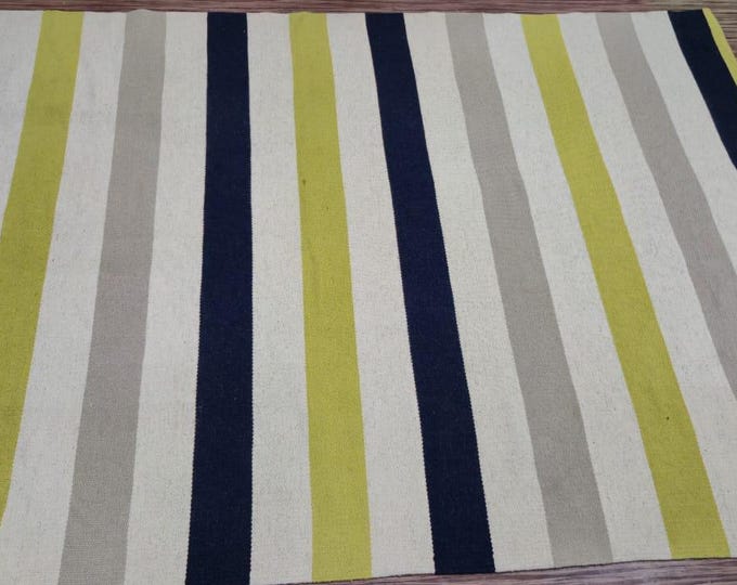 Handmade Wool Rug Swedish Kilim Rug: Orange & White Geometric Flatweave, Mid-Century Modern Style