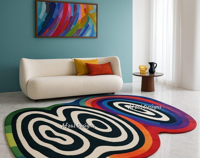 Modern Abstract Round Circle Rug Multicolor Overlapping Design for Contemporary Interiors
