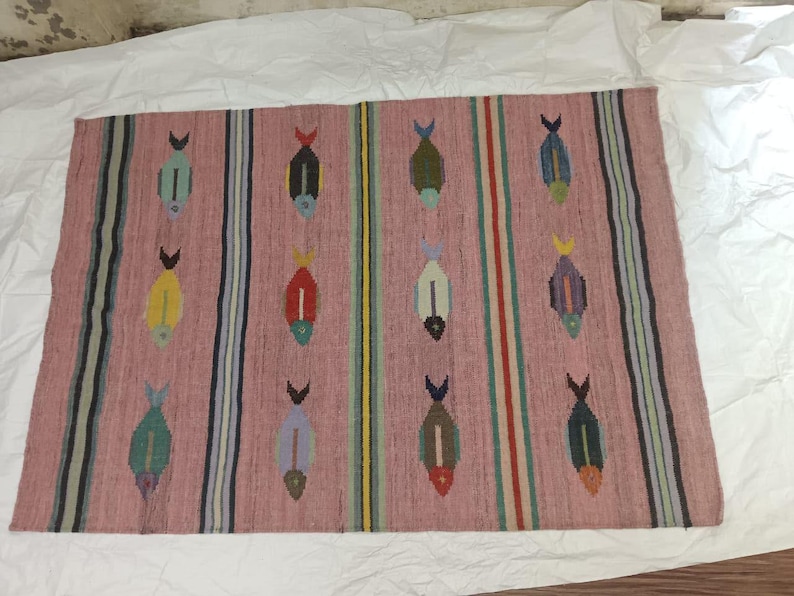 Kilim Fish Rug Handwoven Swedish Kilim Rug: Wool Flatweave Carpet With Fish Motif ...