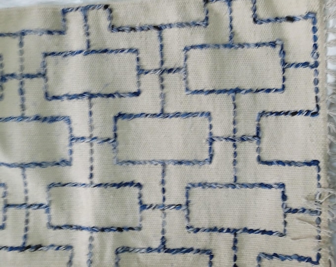 Handmade Swedish Kilim Rug: Orange & White Geometric Flatweave, Mid-Century Modern Style