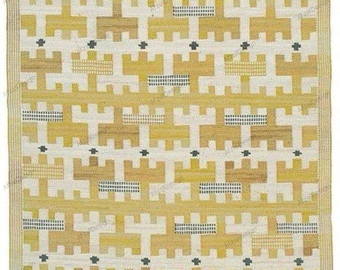 Swedish Marianne  Kilim Rug in   Richter-Inspired Hand Gold Tones"