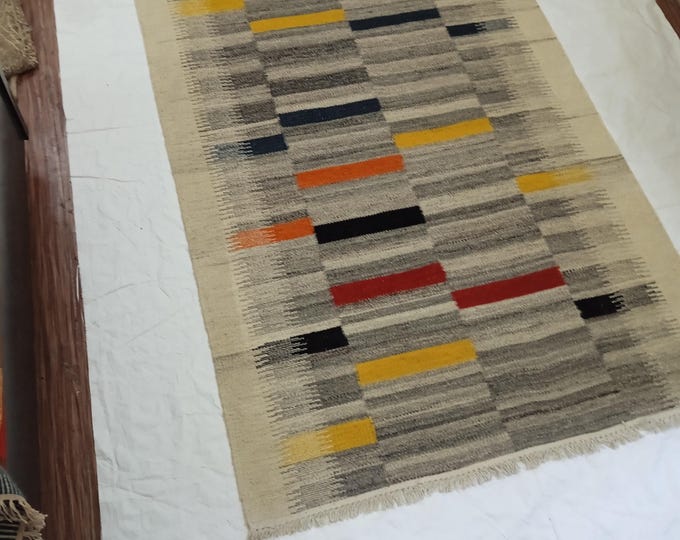 New Swedish Marianne Richter-Inspired Kilim Rug – 4X6 Handwoven Scandinavian Masterpiece